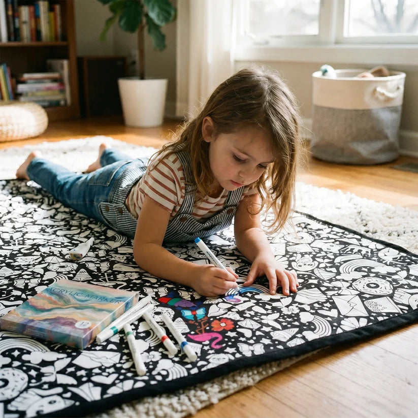 Manta para colorear con marcadores lavables Manta para colorear de bricolaje Manta lavable para colorear, Regalo de actividad familiar, Manualidad para aliviar el estrés para adultos y niños
