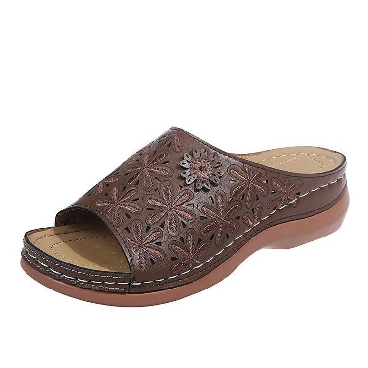 Women's Casual Solid Color Cutout Flat Slippers