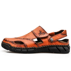 Men's Premium Leather Stitched Summer Slides & Sandals