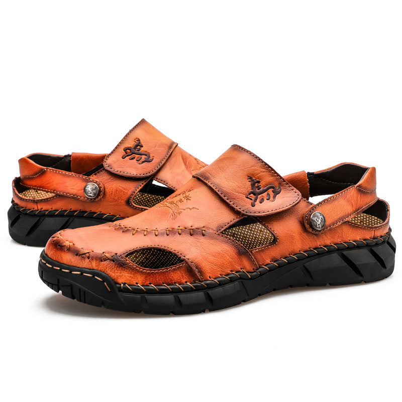Men's Premium Leather Stitched Summer Slides & Sandals