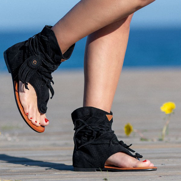 Women's Retro Bohemian Tassel Back Strappy Sandals