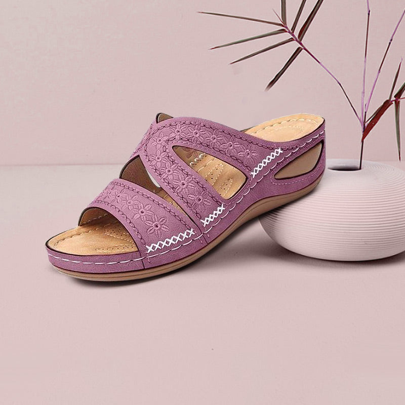 Women's Casual Embroidered Wedge Slide Sandals