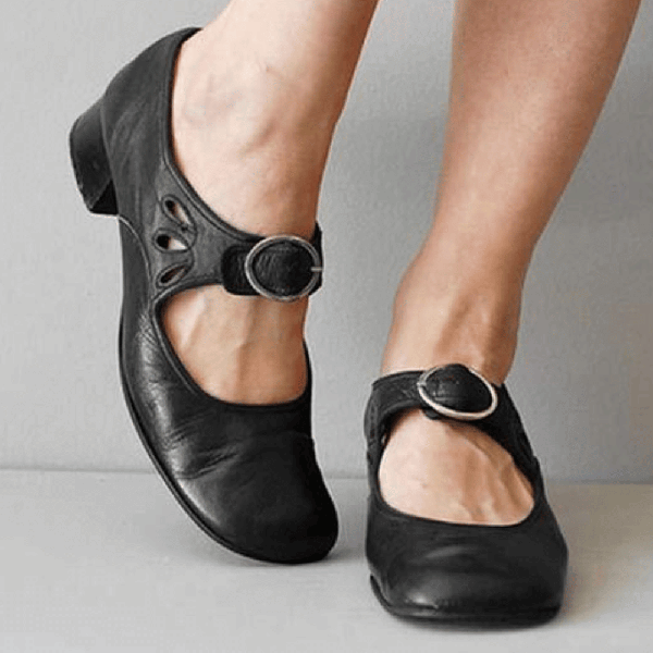 Women's Retro Buckle Orthopedic Low Heel Shoes