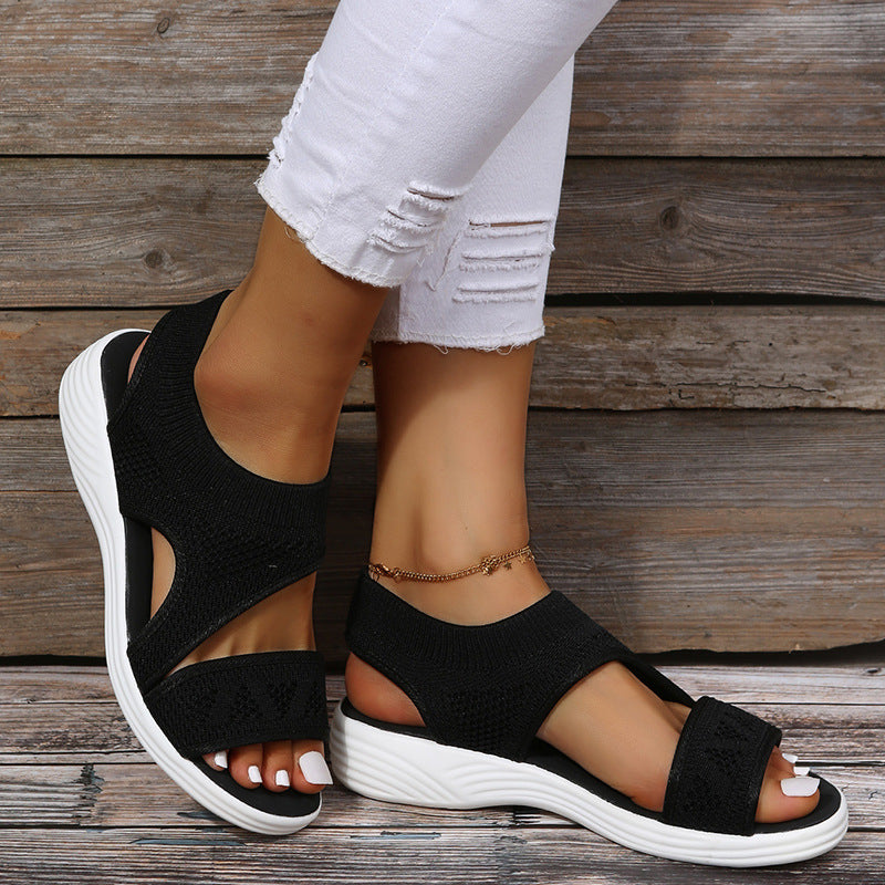 Women's Summer Mesh Hollow Peep Toe Platform Sandals
