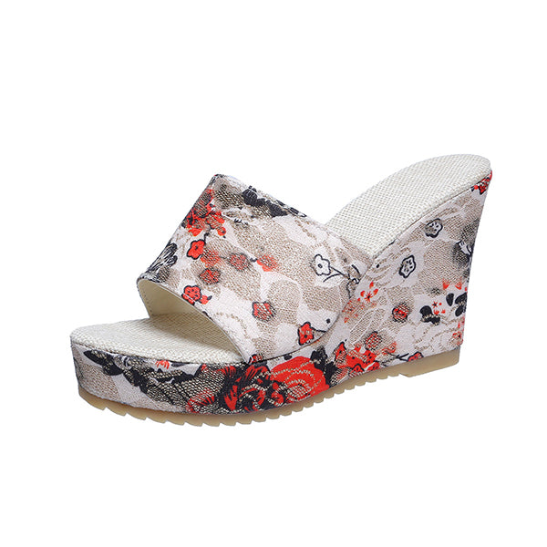 Women's Vintage Floral Peep Toe Slingback Wedge Sandals