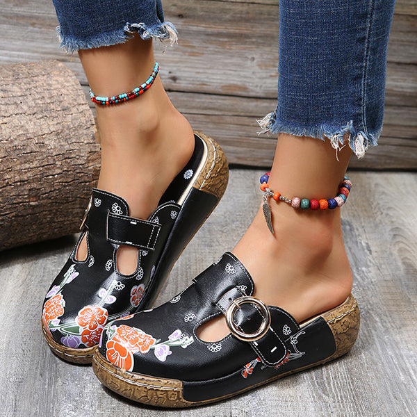 Women's Slingback Floral Round Toe Comfort Wedges