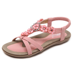 Women's Casual Rhinestone Flower Flat Beach Sandals