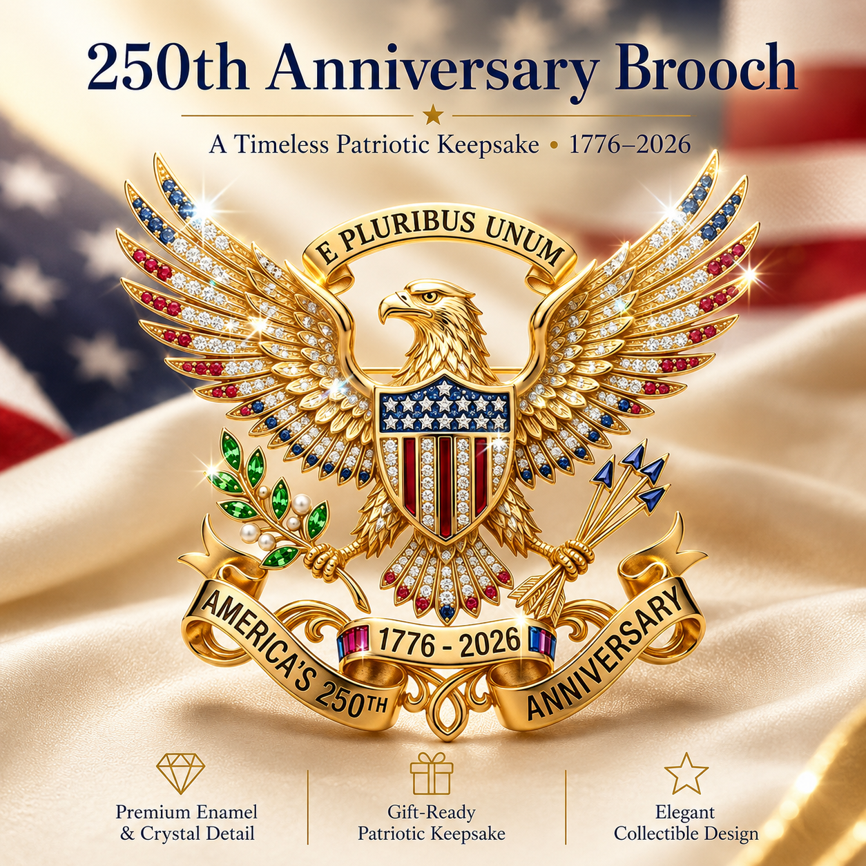 US 250th Anniversary Patriotic Brooch Pin Father's Day Gift