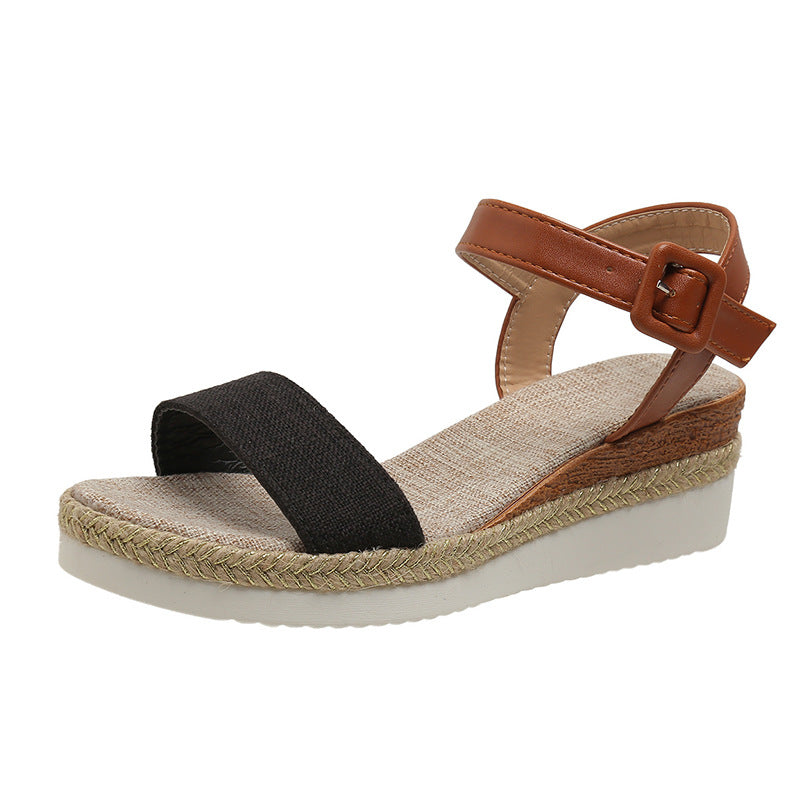 Women's Vintage Buckle Ankle Strap Wedge Sandals