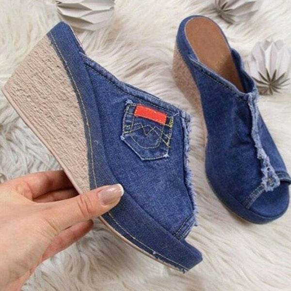 Comfortable Denim Platform Wedge Sandals for Women