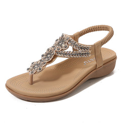 Boho Damen Zehensteg-Sandalen mit Perlen und Strass