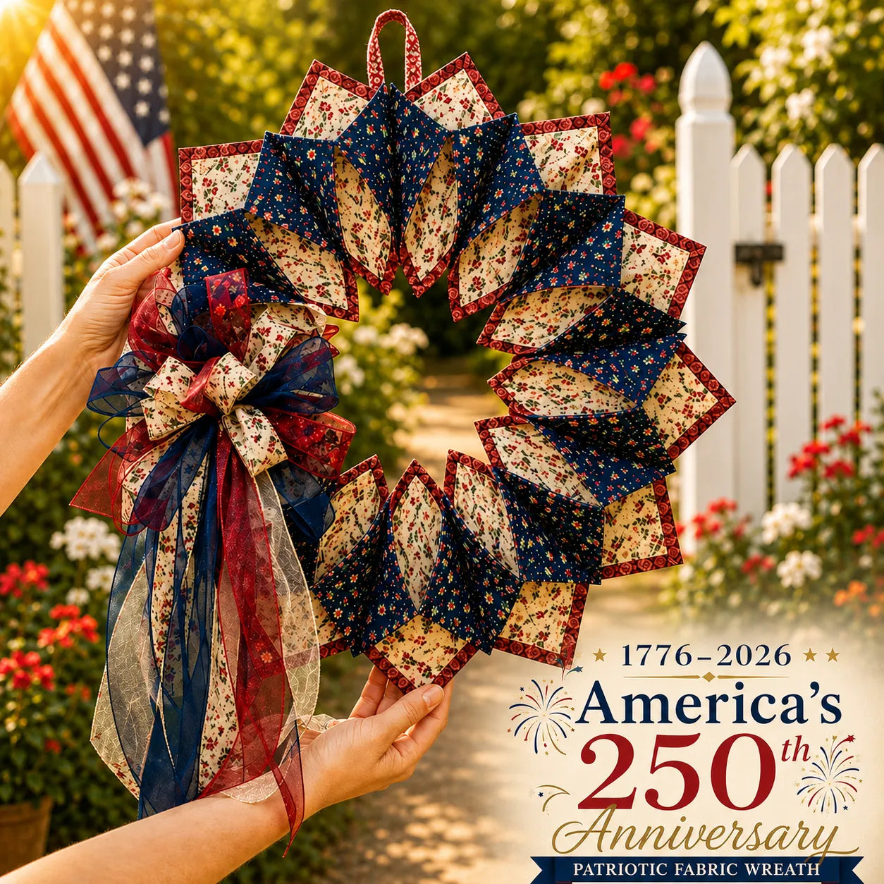 American 250th Anniversary Patriotic Flower Wreath