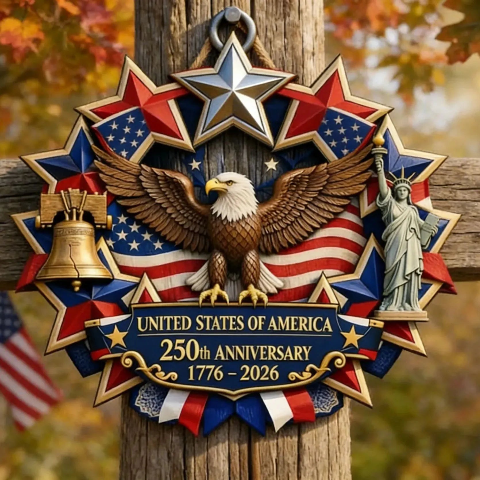 EZTrebdly America 250th Anniversary Wood Wreath Decor