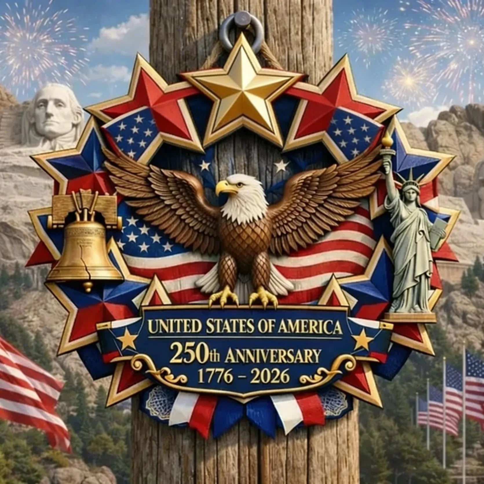 EZTrebdly America 250th Anniversary Wood Wreath Decor