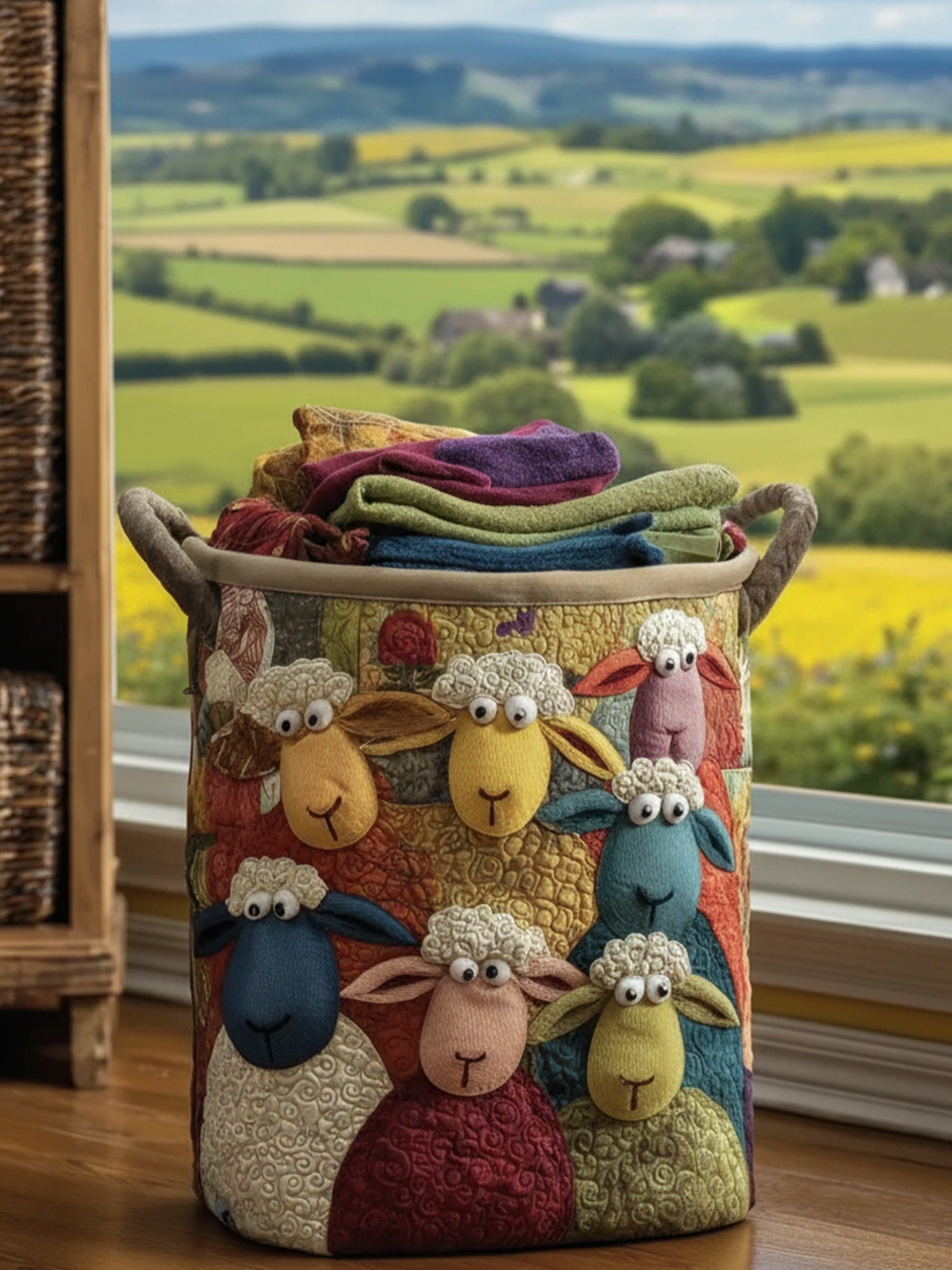 Cute Sheep Quilted Laundry Basket