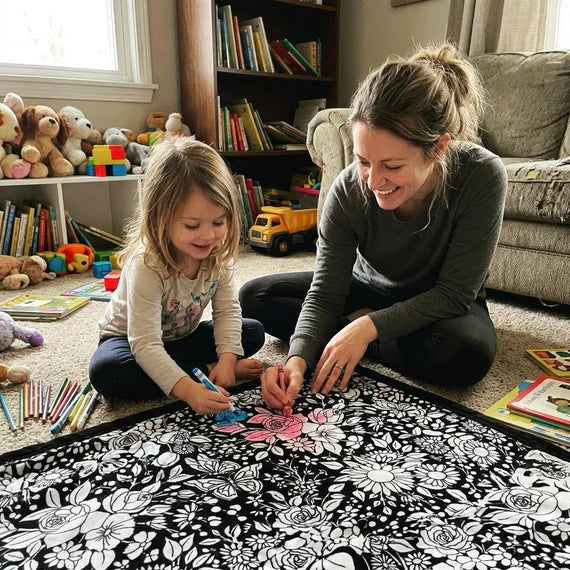 Coloring Blanket with Washable Markers DIY Coloring Blanket Washable Coloring Throw, Family Activity Gift, Stress Relief Craft for Adults and Kids