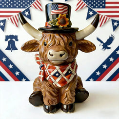 Patriotic 250th Anniversary Highland Cow Figurine Tribute