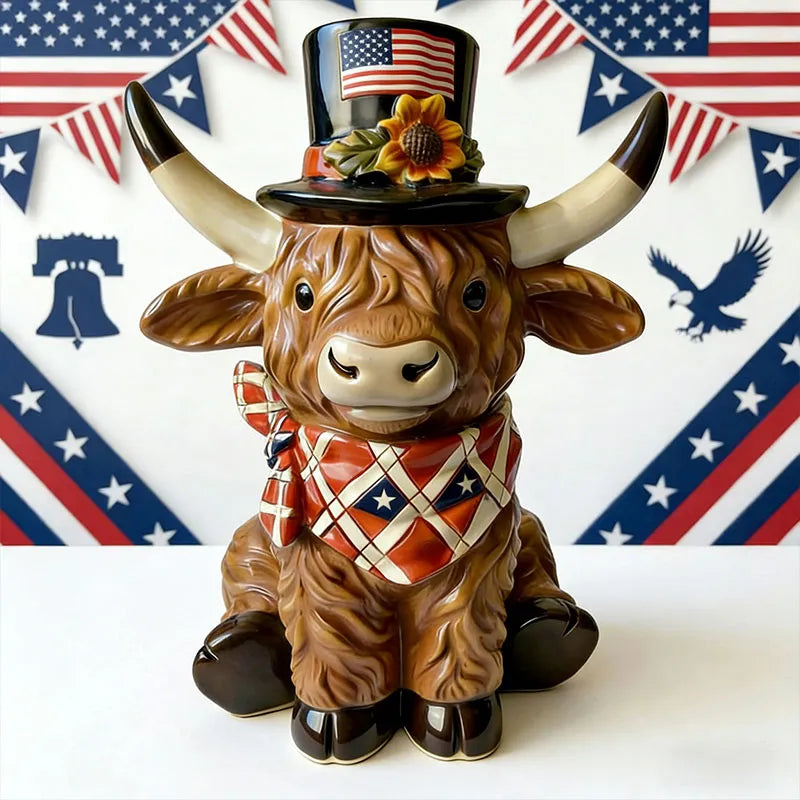 Patriotic 250th Anniversary Highland Cow Figurine Tribute