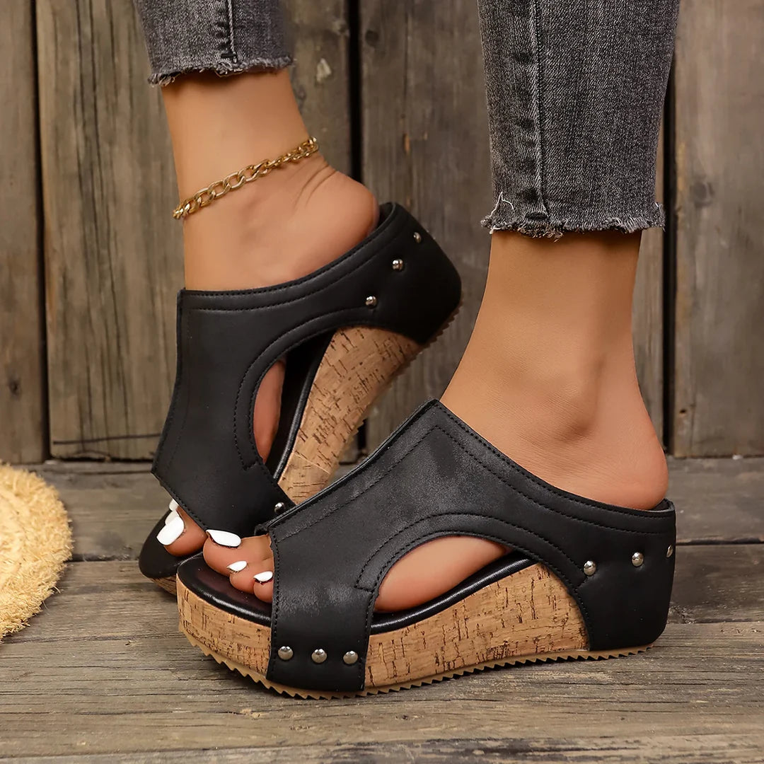Women's EzTrendly Studded Platform Wedge Sandals