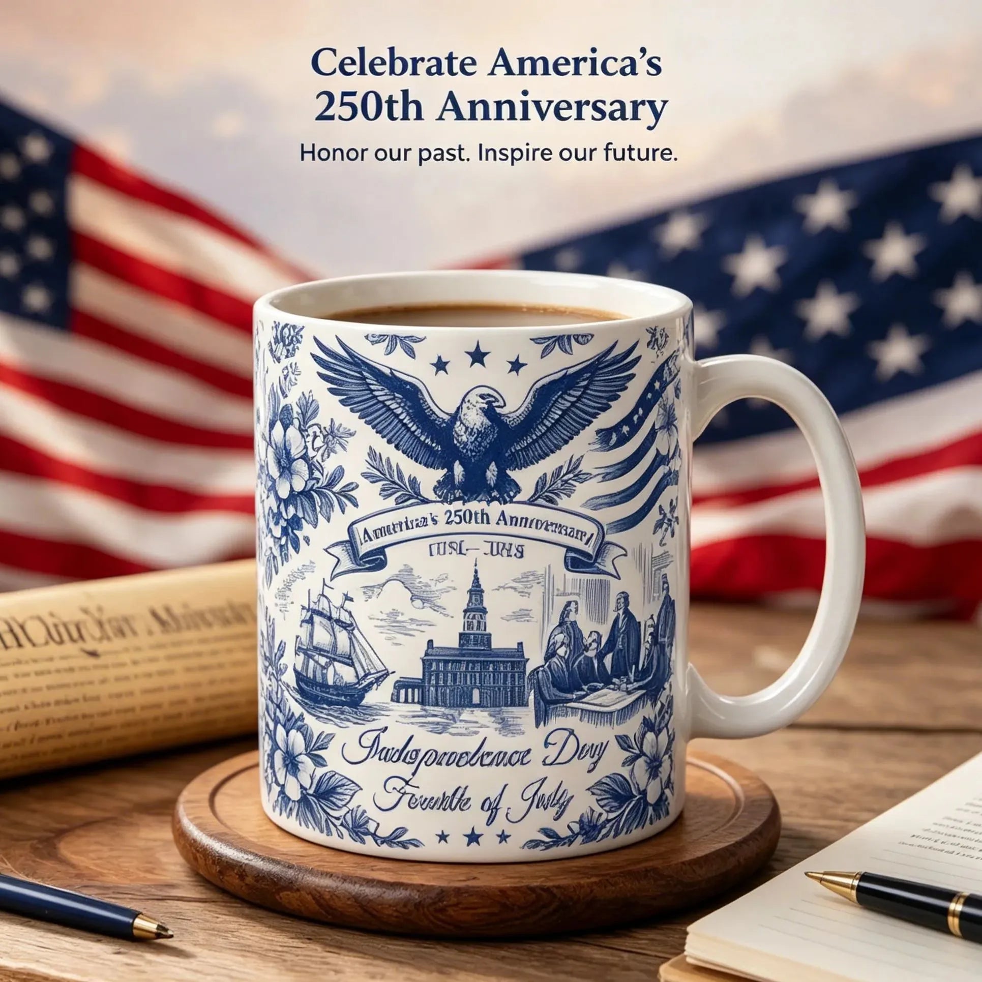 USA 250 Years of Freedom & Pride Patriotic Coffee Mug