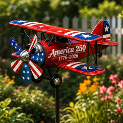 USA 250th Anniversary Biplane Yard Wind Spinner Sign