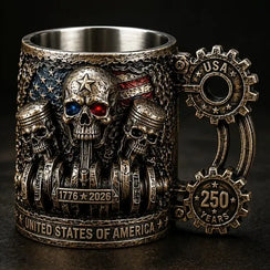 USA 250th Anniversary Patriotic Engine Skull Mug