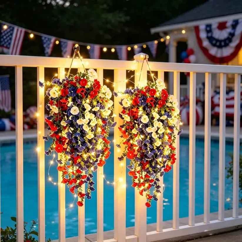 USA 250th Anniversary Patriotic Hanging Flower Basket
