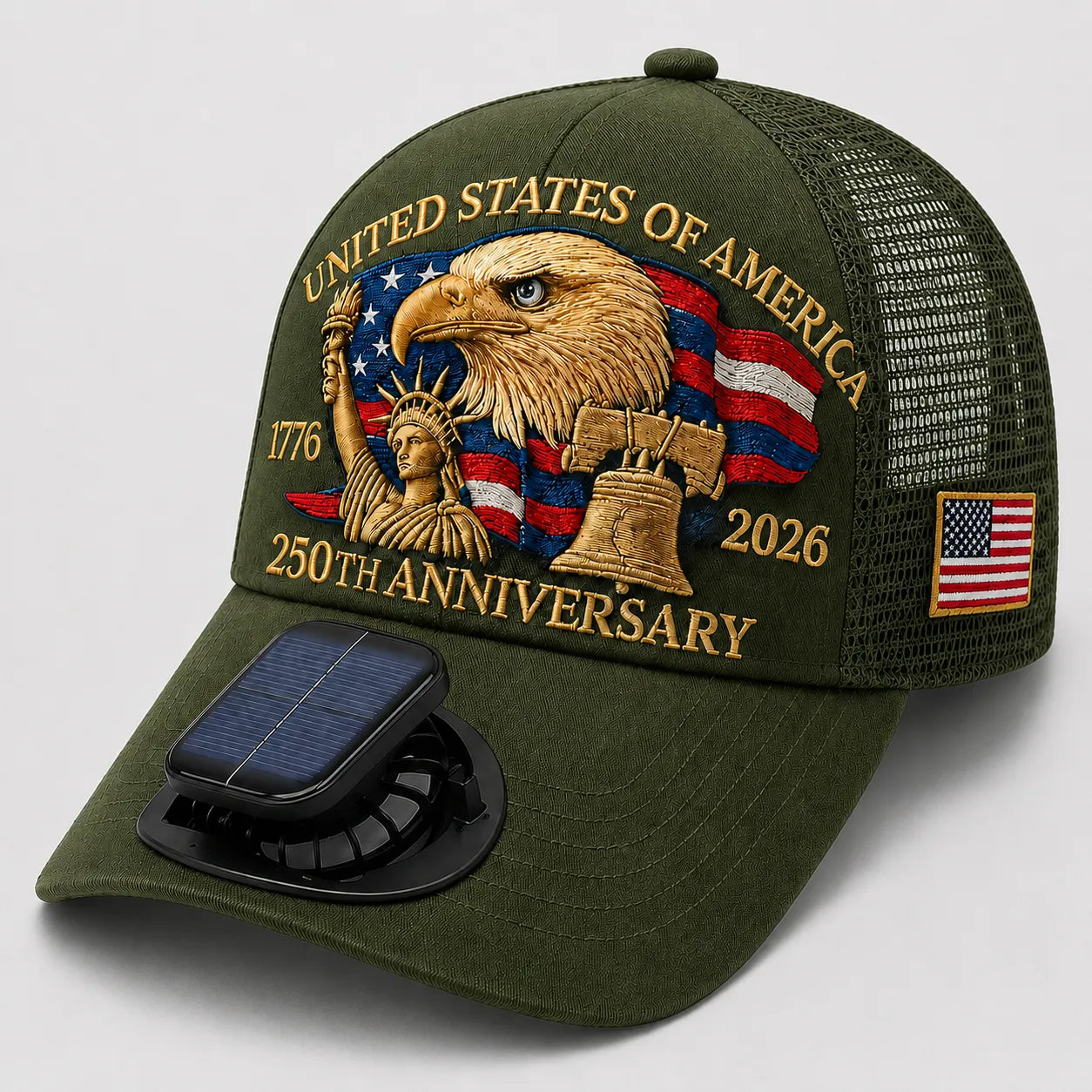 USA 250th Anniversary Solar Powered Fan Patriotic Cap