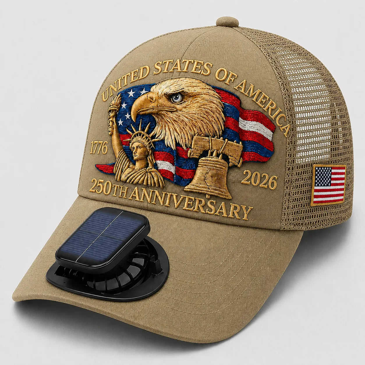 USA 250th Anniversary Solar Powered Fan Patriotic Cap