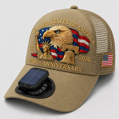 USA 250th Anniversary Solar Powered Fan Patriotic Cap