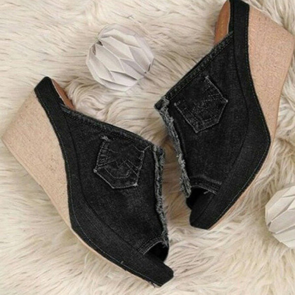 Comfortable Denim Platform Wedge Sandals for Women