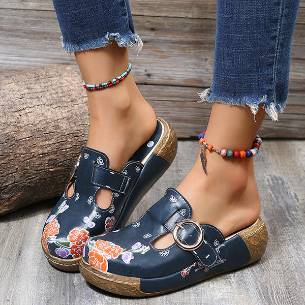Women's Slingback Floral Round Toe Comfort Wedges