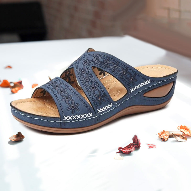 Women's Casual Embroidered Wedge Slide Sandals