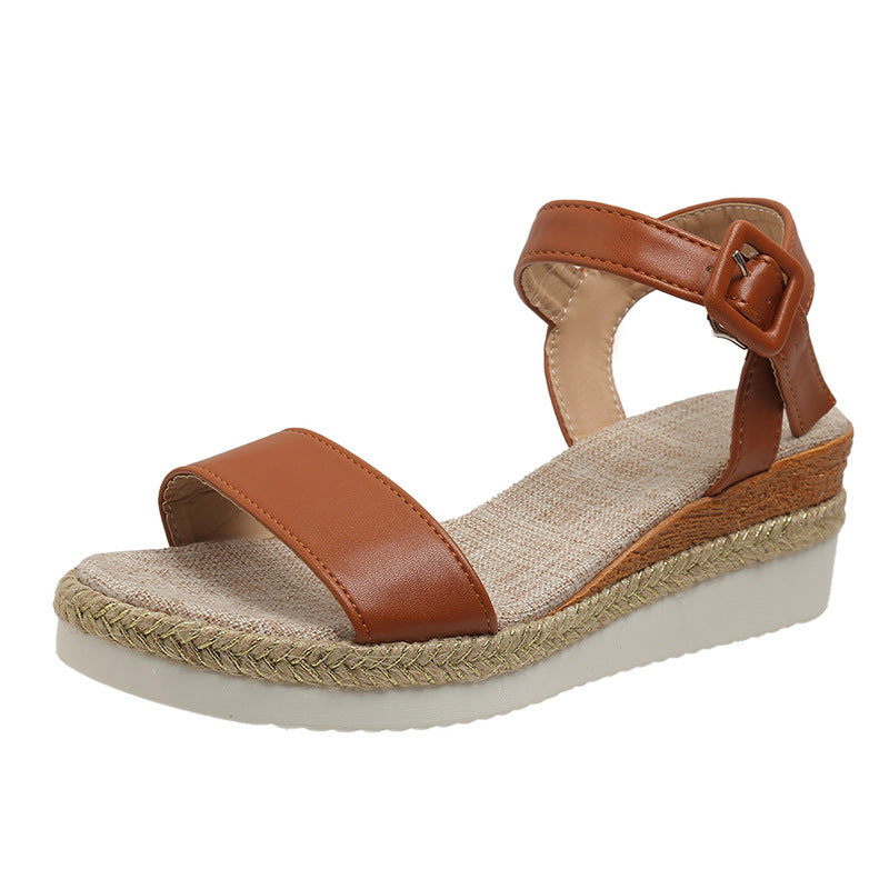 Women's Vintage Buckle Ankle Strap Wedge Sandals