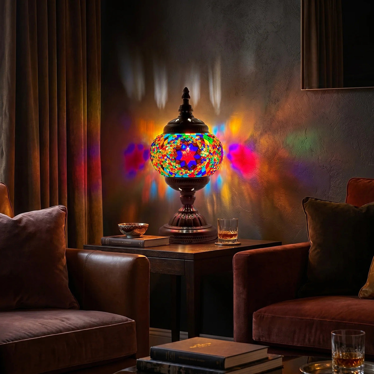 Purple Aurora: Turkish Mosaic Lamp with Rainbow Effect